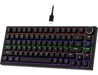 Newmen GM326 Mechanical Keyboard with Cable, Gaming Keyboard 75% Percentage, TKL Hot Swap LED Lights, USB C Mini Mechanical Keyboard with Button, for PC/Win/Mac, QWERTY Layout, Black, Red
