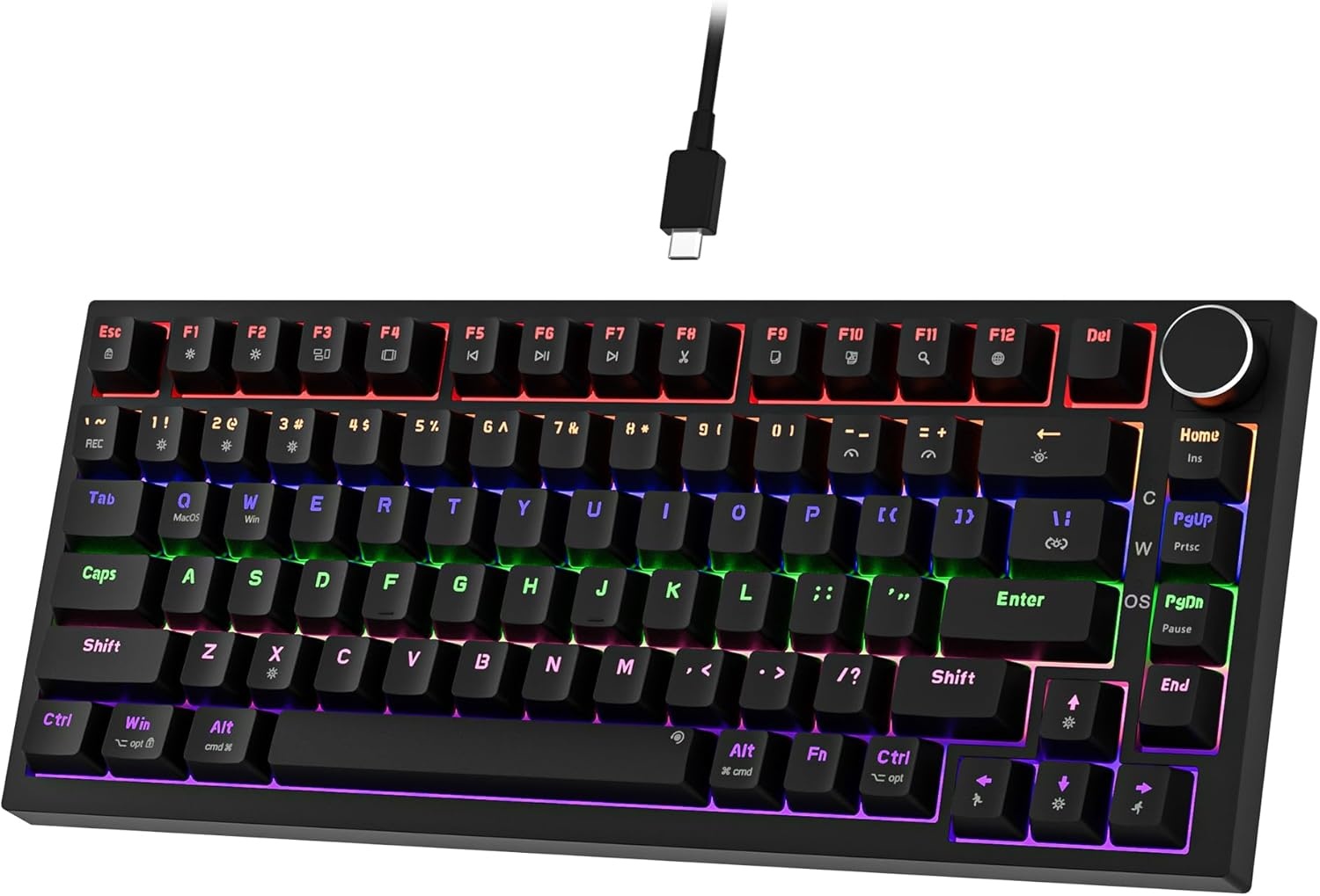 Newmen GM326 Mechanical Keyboard with Cable, Gaming Keyboard 75% Percentage, TKL Hot Swap LED Lights, USB C Mini Mechanical Keyboard with Button, for PC/Win/Mac, QWERTY Layout, Black, Red