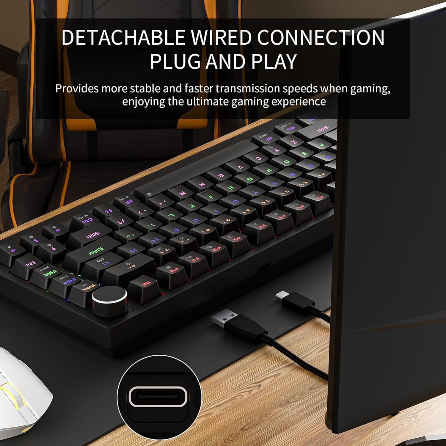 Newmen GM326 Mechanical Keyboard with Cable, Gaming Keyboard 75% Percentage, TKL Hot Swap LED Lights, USB C Mini Mechanical Keyboard with Button, for PC/Win/Mac, QWERTY Layout, Black, Red