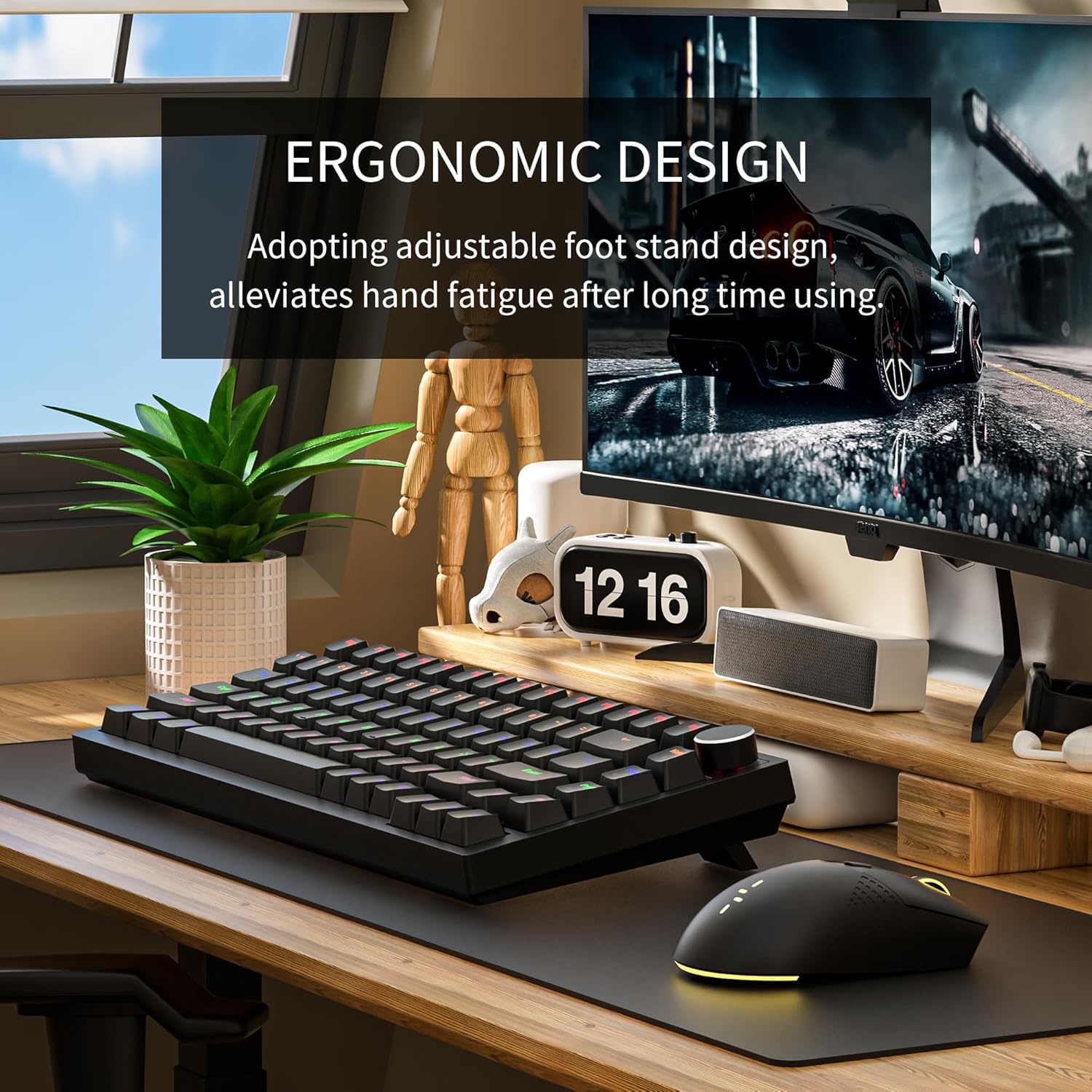 Newmen GM326 Mechanical Keyboard with Cable, Gaming Keyboard 75% Percentage, TKL Hot Swap LED Lights, USB C Mini Mechanical Keyboard with Button, for PC/Win/Mac, QWERTY Layout, Black, Red