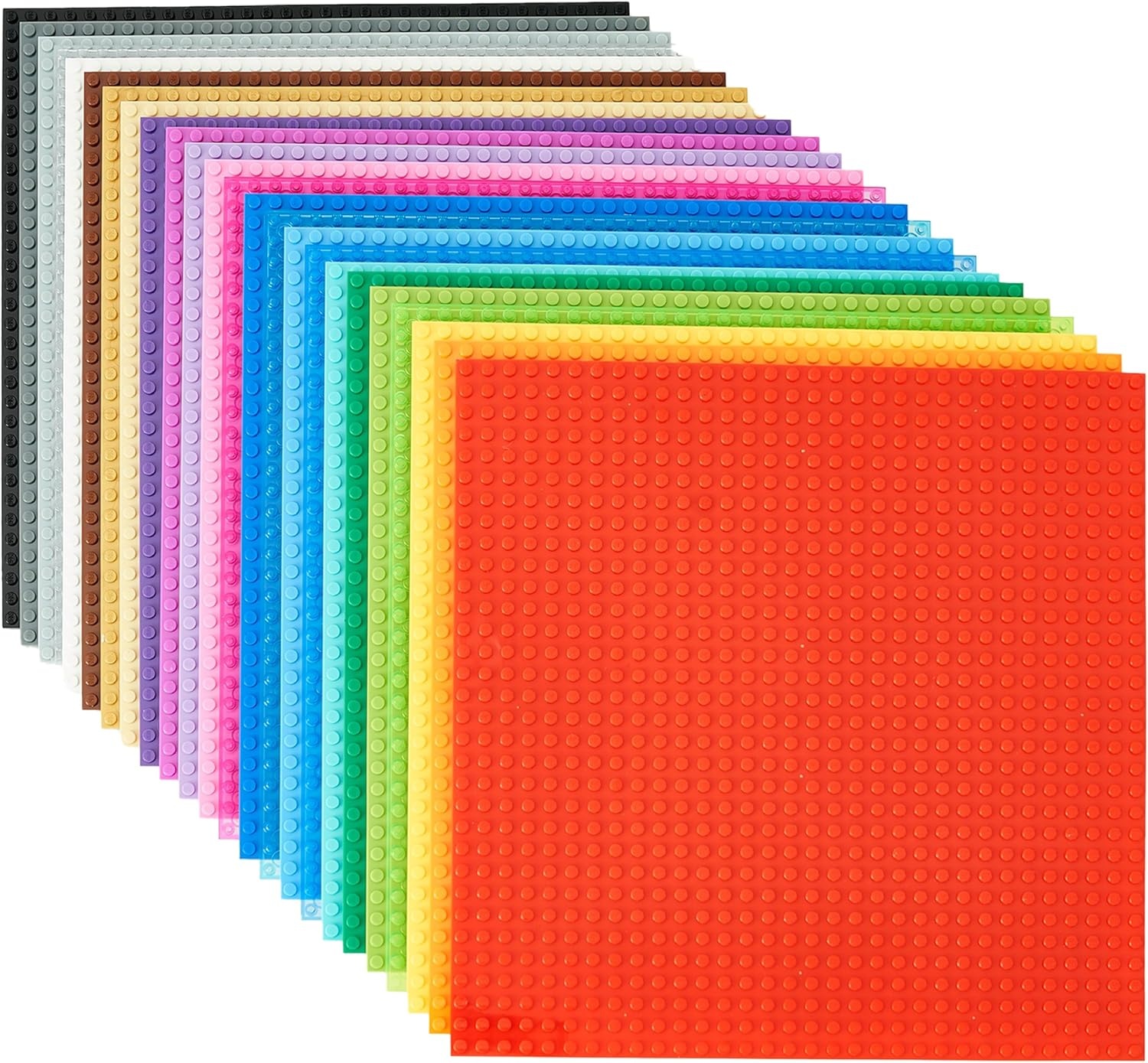 Strictly Briks - Klassieke stapelbare bouwplaten - 100% compatibel met alle grote merken - om torens, tafels en meer mee te bouwen! - 24 stuks - 24 kleuren - 25,5 x 25,5 cm