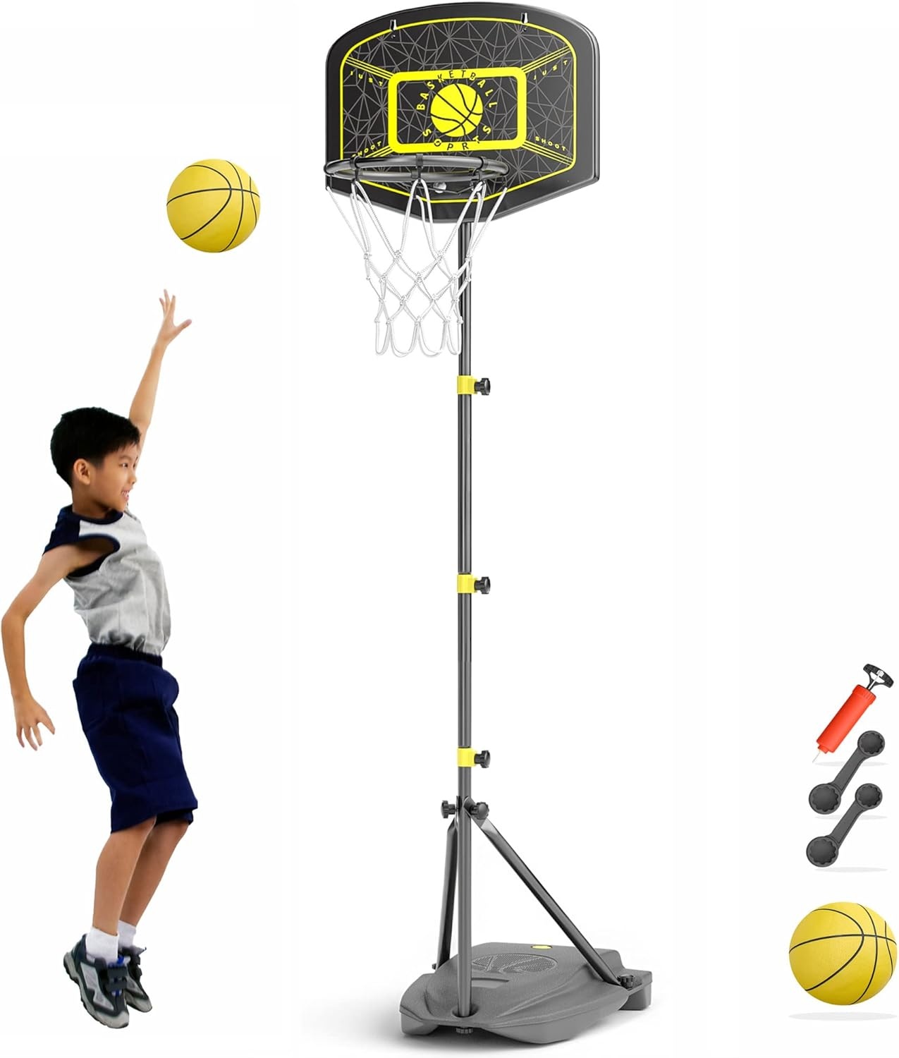 Basketbalkorf met standaard, 110-190 cm, in hoogte verstelbaar, outdoor- en indoorspeelgoed voor kinderen