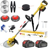 Lawn Trimmer with Battery and Weed Brush, Cordless Grass Trimmer with 5 Types of Blades, 21 V Brushless Brush Cutter Battery (2 x 4.0 Ah), Adjustable Handle, 90° Rotating Head for Garden Trimming
