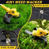 Lawn Trimmer with Battery and Weed Brush, Cordless Grass Trimmer with 5 Types of Blades, 21 V Brushless Brush Cutter Battery (2 x 4.0 Ah), Adjustable Handle, 90° Rotating Head for Garden Trimming