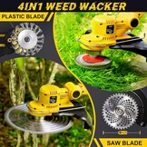 Lawn Trimmer with Battery and Weed Brush, Cordless Grass Trimmer with 5 Types of Blades, 21 V Brushless Brush Cutter Battery (2 x 4.0 Ah), Adjustable Handle, 90° Rotating Head for Garden Trimming