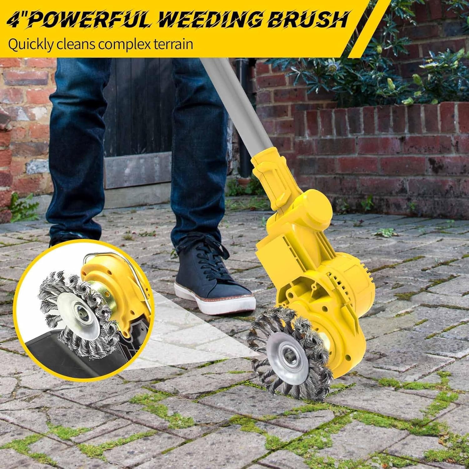 Lawn Trimmer with Battery and Weed Brush, Cordless Grass Trimmer with 5 Types of Blades, 21 V Brushless Brush Cutter Battery (2 x 4.0 Ah), Adjustable Handle, 90° Rotating Head for Garden Trimming