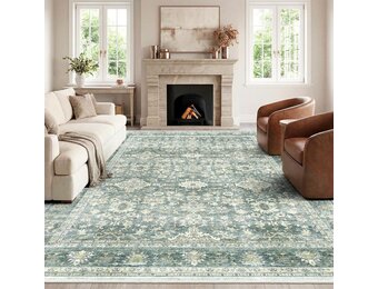 HOMFINE Vintage Rug - Living Room Rug Bedroom Rug Washable Rugs Dining Rug Short Pile Outdoor Rug Fluffy Non-Slip Carpet 240 x 340 cm Vegetable