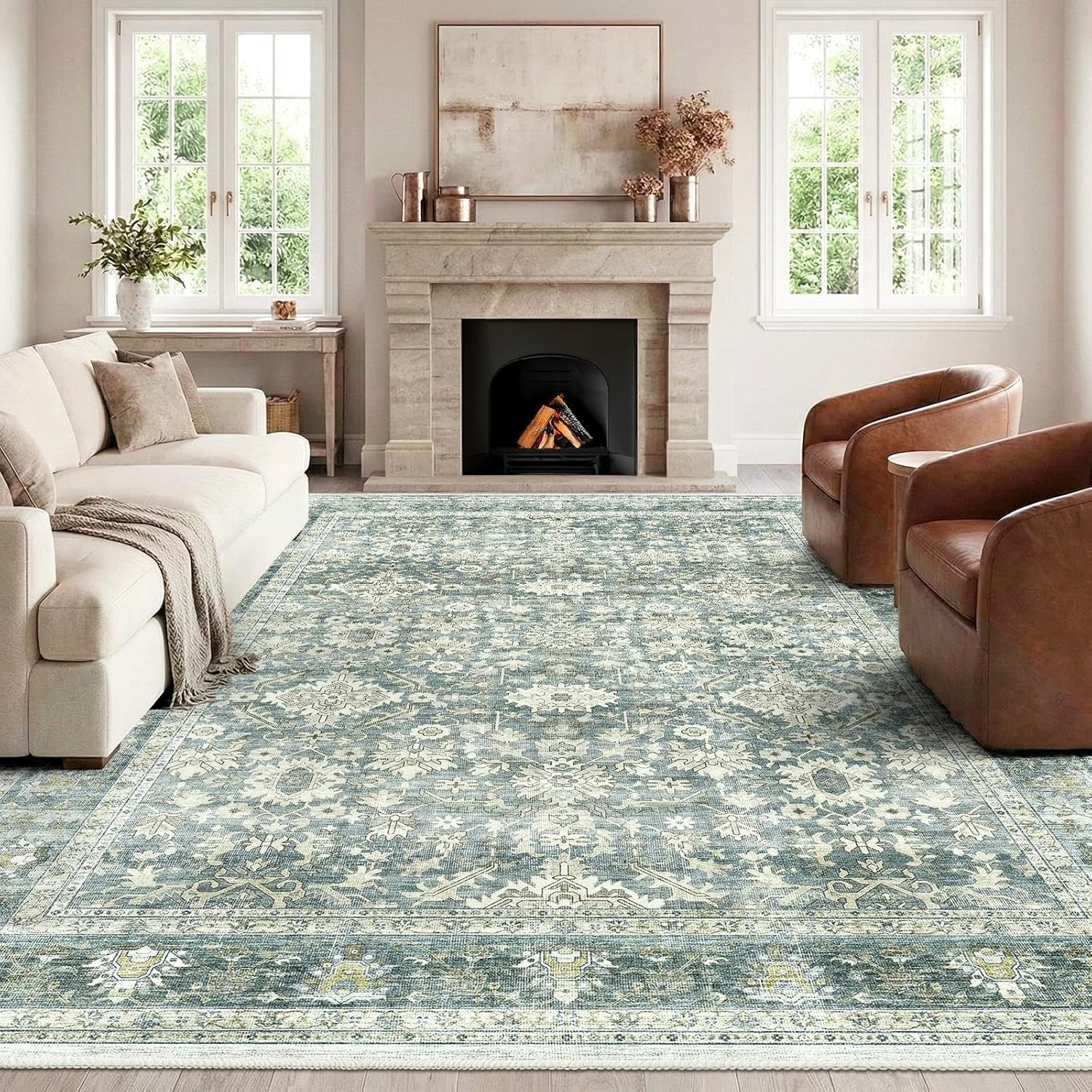 HOMFINE Vintage Rug - Living Room Rug Bedroom Rug Washable Rugs Dining Rug Short Pile Outdoor Rug Fluffy Non-Slip Carpet 240 x 340 cm Vegetable