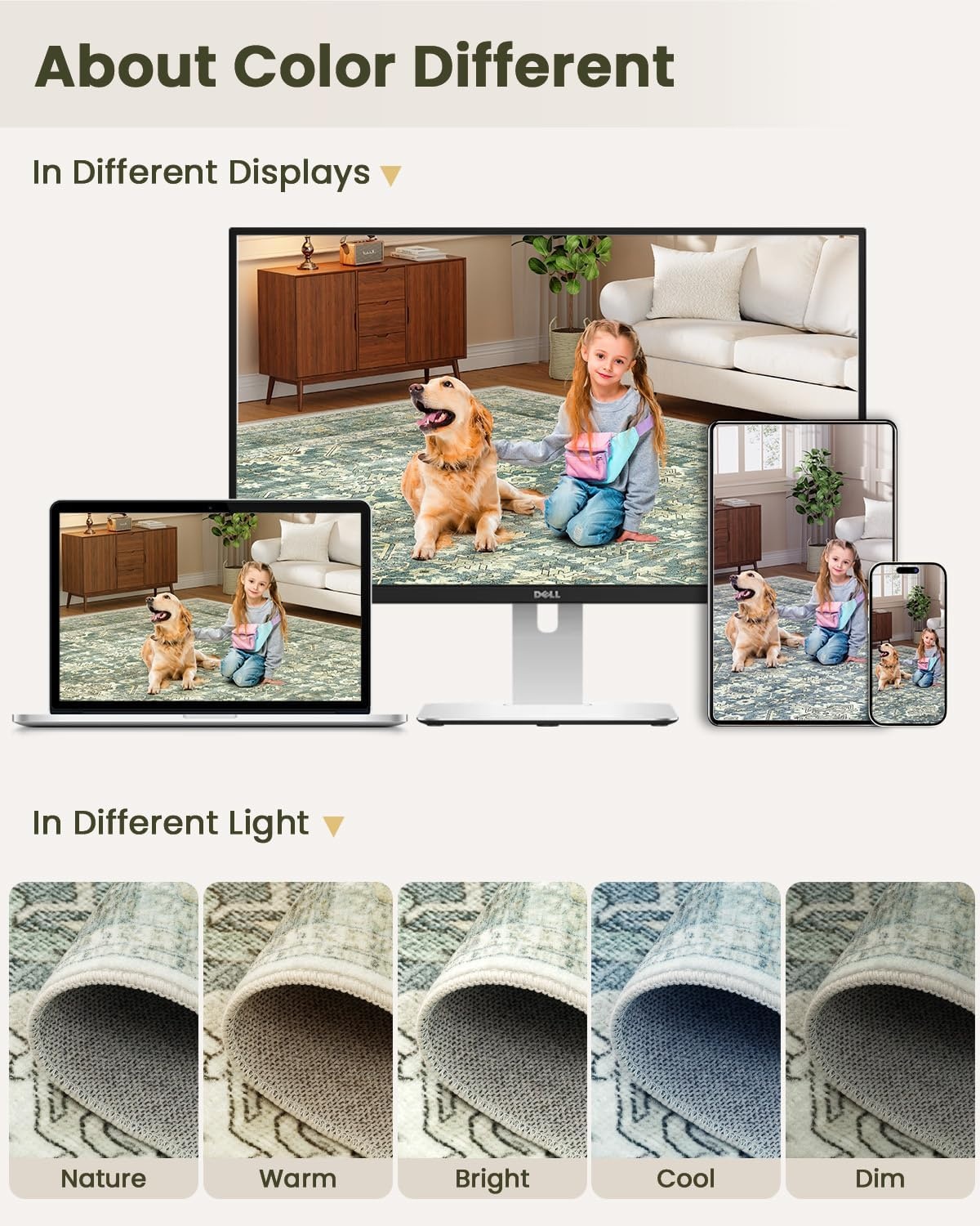 HOMFINE Vintage Rug - Living Room Rug Bedroom Rug Washable Rugs Dining Rug Short Pile Outdoor Rug Fluffy Non-Slip Carpet 240 x 340 cm Vegetable