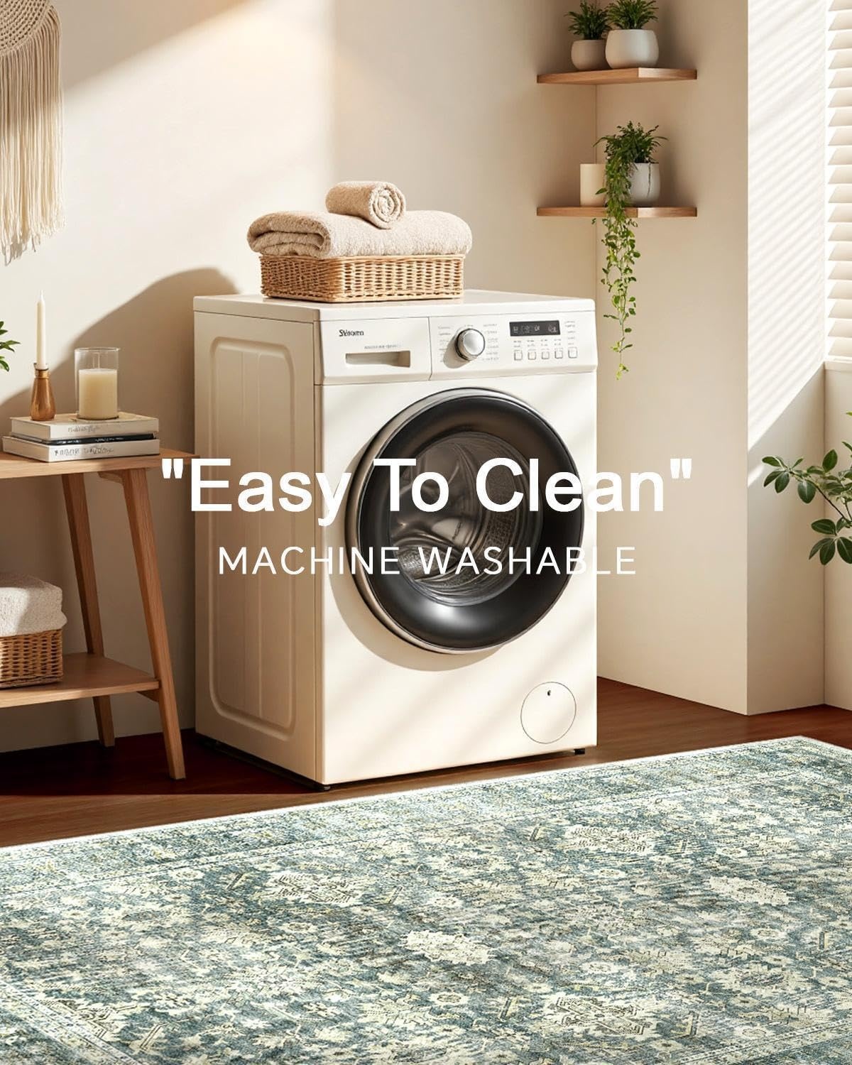 HOMFINE Vintage Rug - Living Room Rug Bedroom Rug Washable Rugs Dining Rug Short Pile Outdoor Rug Fluffy Non-Slip Carpet 240 x 340 cm Vegetable