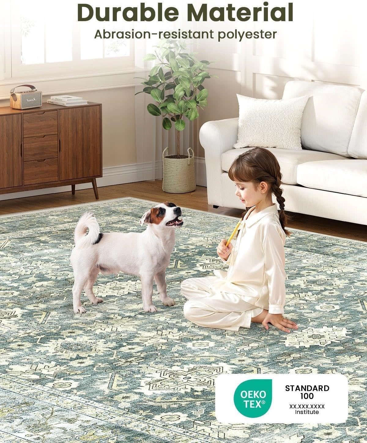 HOMFINE Vintage Rug - Living Room Rug Bedroom Rug Washable Rugs Dining Rug Short Pile Outdoor Rug Fluffy Non-Slip Carpet 240 x 340 cm Vegetable