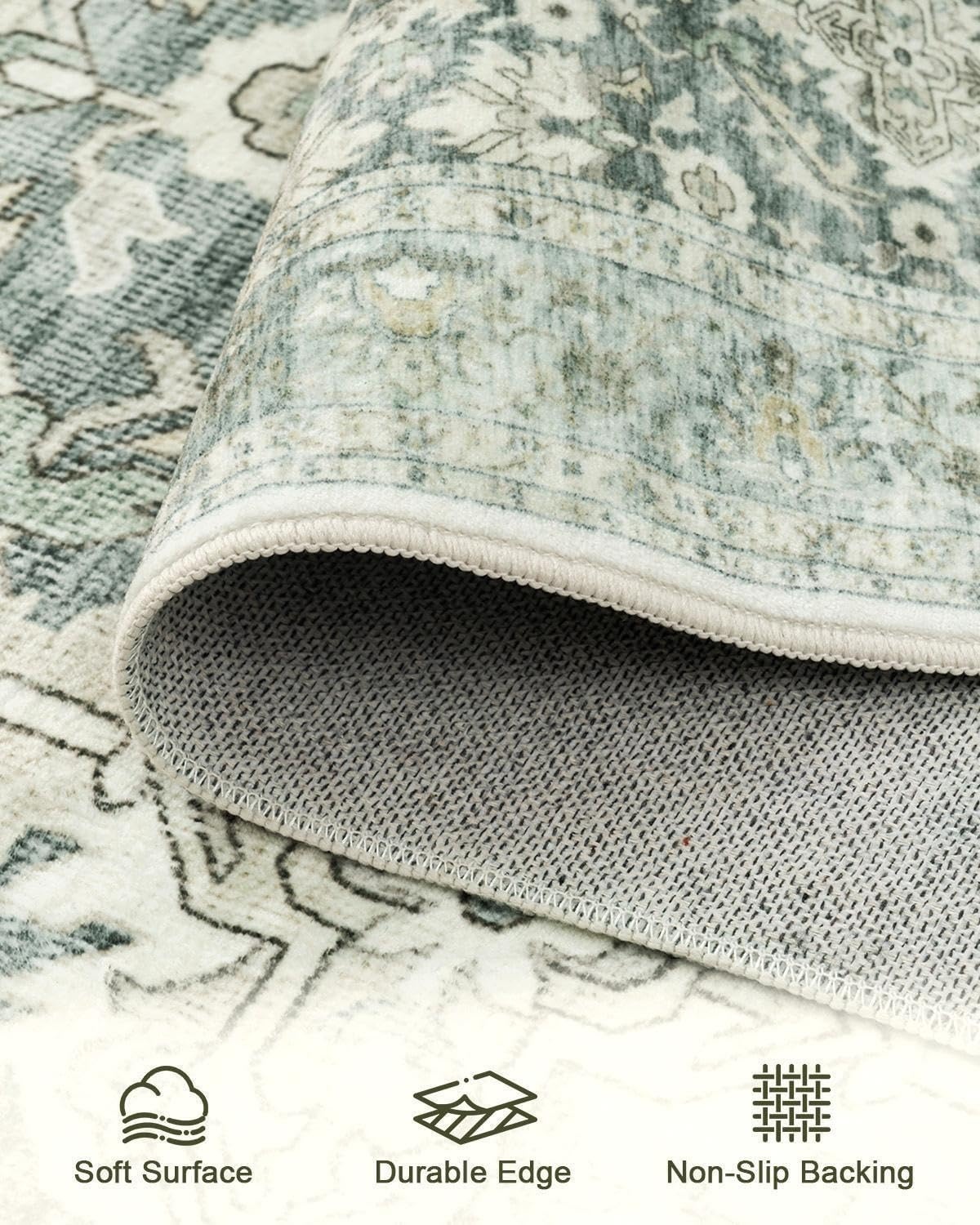 HOMFINE Vintage Rug - Living Room Rug Bedroom Rug Washable Rugs Dining Rug Short Pile Outdoor Rug Fluffy Non-Slip Carpet 240 x 340 cm Vegetable