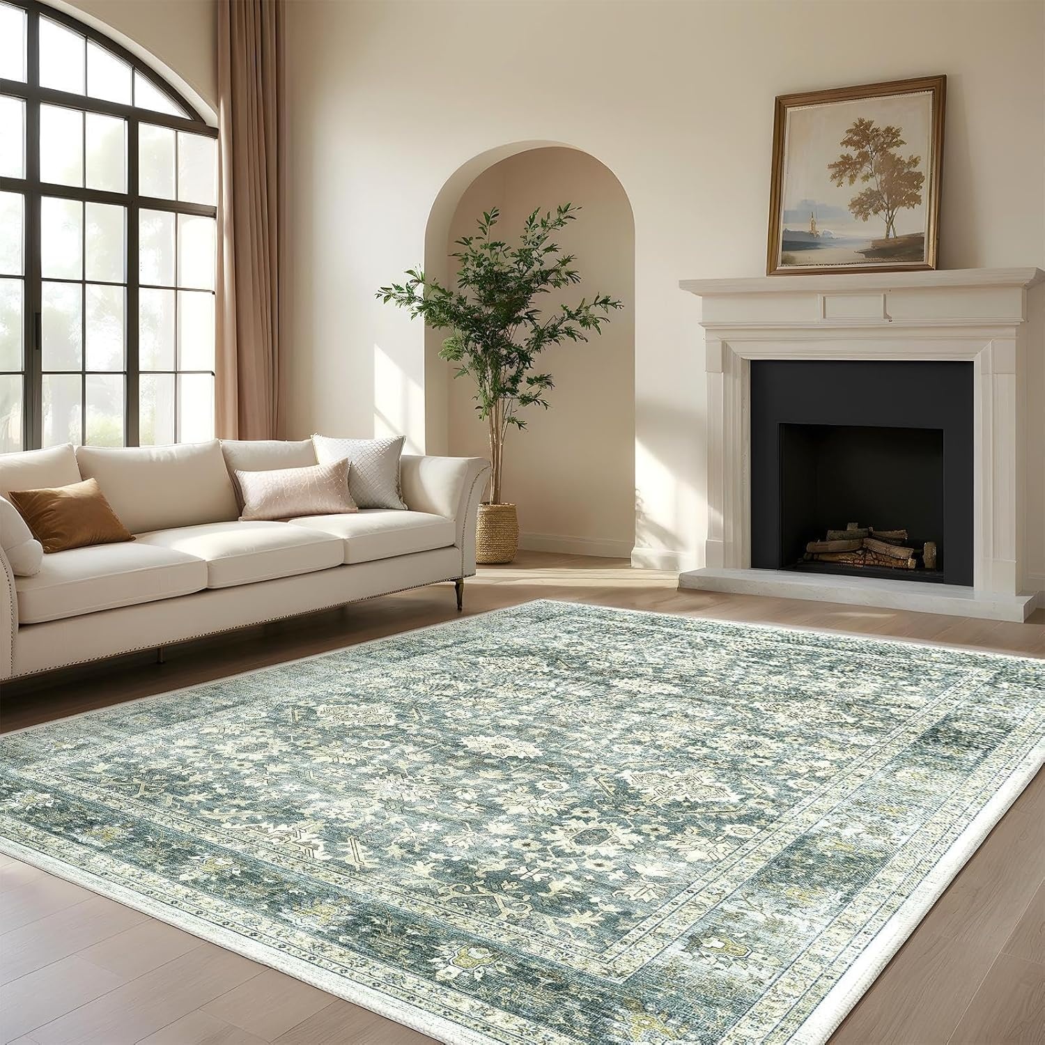 HOMFINE Vintage Rug - Living Room Rug Bedroom Rug Washable Rugs Dining Rug Short Pile Outdoor Rug Fluffy Non-Slip Carpet 240 x 340 cm Vegetable
