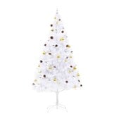 VidaXL Kunstkerstboom 210cm Wit met Verlichting & Kerstballen | 65% Korting!