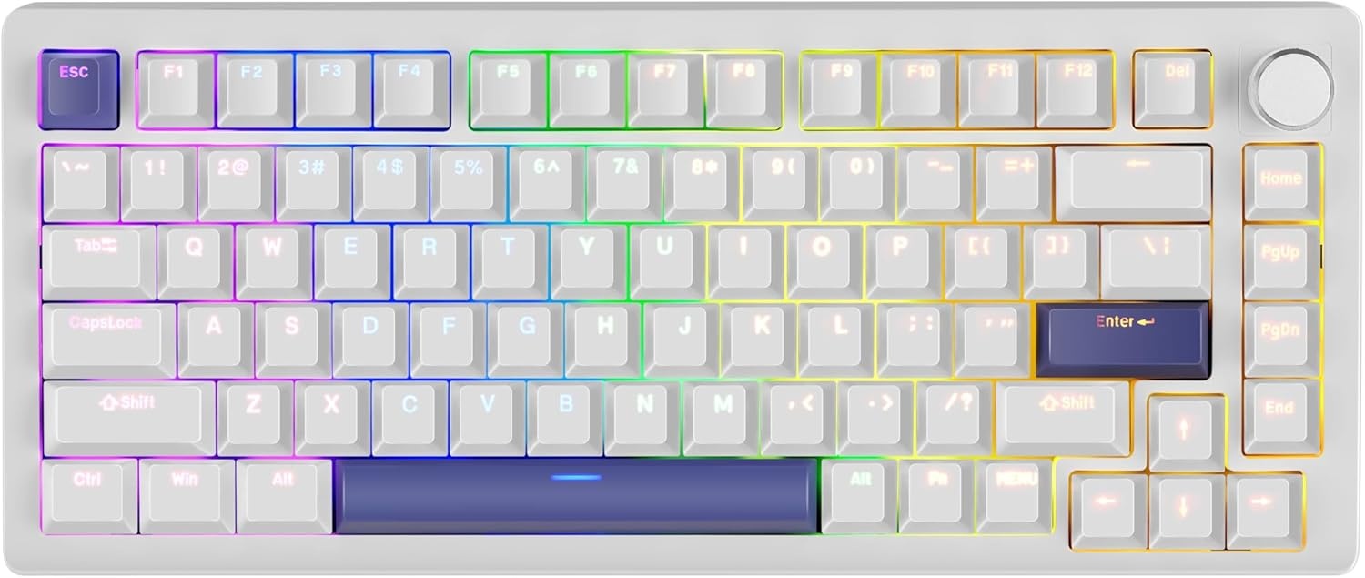 DrunkDeer A75 Rapid Trigger Magnetic Switch Gaming Keyboard 82 Keys PBT Keycap OEM Profile Double Shot USB Wired Compact 75% Layout, White