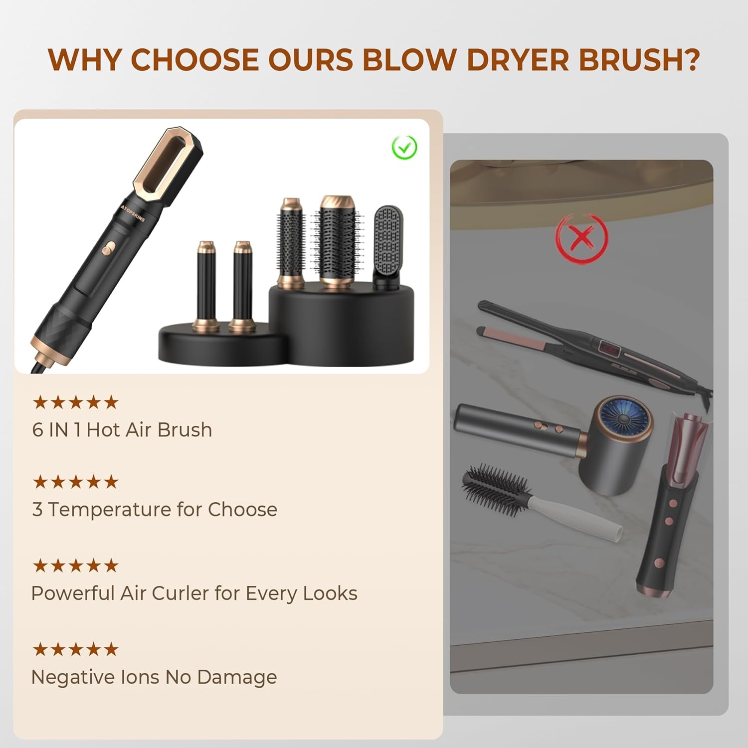 Pro Airstyler Hot Air Brush 6-in-1 Hair Styling Set