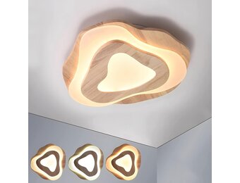 Houten LED-Plafondlamp | Ø40cm 36W 3300Lm | 3000K-6000K Dimbaar Met Afstandsbediening, Moderne Natuurlijke Houten + Acryl Wolkenlamp, Woonkamer Kind Slaapkamer Keuken Eetkamer Thuiskantoor