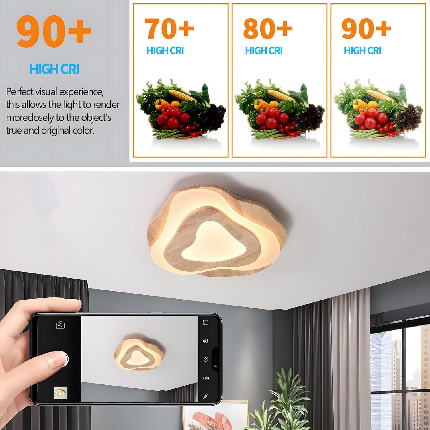 Houten LED-Plafondlamp | Ø40cm 36W 3300Lm | 3000K-6000K Dimbaar Met Afstandsbediening, Moderne Natuurlijke Houten + Acryl Wolkenlamp, Woonkamer Kind Slaapkamer Keuken Eetkamer Thuiskantoor