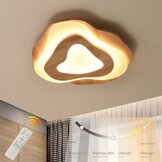 Houten LED-Plafondlamp | Ø40cm 36W 3300Lm | 3000K-6000K Dimbaar Met Afstandsbediening, Moderne Natuurlijke Houten + Acryl Wolkenlamp, Woonkamer Kind Slaapkamer Keuken Eetkamer Thuiskantoor