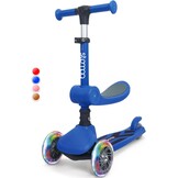 Stompa Kinderstep vanaf 2 jaar, 3-wieler met led-lichtgevende wielen en zitting, in hoogte verstelbare step, opvouwbaar, 2-in-1 driewieler voor jongens en meisjes