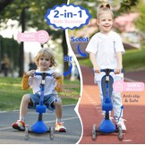 Stompa Kinderstep vanaf 2 jaar, 3-wieler met led-lichtgevende wielen en zitting, in hoogte verstelbare step, opvouwbaar, 2-in-1 driewieler voor jongens en meisjes