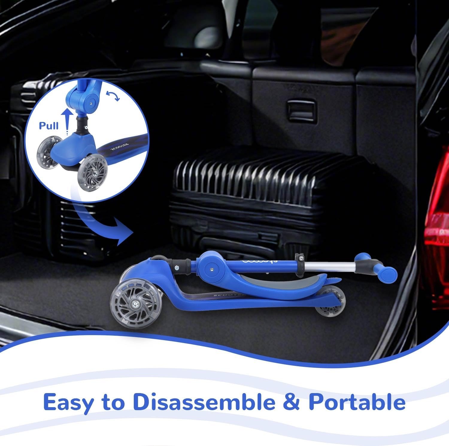 Stompa Kinderstep vanaf 2 jaar, 3-wieler met led-lichtgevende wielen en zitting, in hoogte verstelbare step, opvouwbaar, 2-in-1 driewieler voor jongens en meisjes