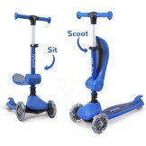 Stompa Kinderstep vanaf 2 jaar, 3-wieler met led-lichtgevende wielen en zitting, in hoogte verstelbare step, opvouwbaar, 2-in-1 driewieler voor jongens en meisjes