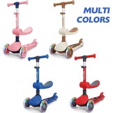 Stompa Kinderstep vanaf 2 jaar, 3-wieler met led-lichtgevende wielen en zitting, in hoogte verstelbare step, opvouwbaar, 2-in-1 driewieler voor jongens en meisjes