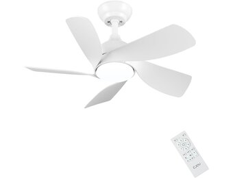 CJOY Ventilateur Plafond 76cm avec Lumières et Télécommande, Blanc Ventilateur de Plafond avec 5 Pales Réversibles, 3 Couleurs et Gradateur, 6 Vitesses, DC Réversible pour Chambre à Coucher, Salon