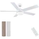 CJOY Ventilateur Plafond 76cm avec Lumières et Télécommande, Blanc Ventilateur de Plafond avec 5 Pales Réversibles, 3 Couleurs et Gradateur, 6 Vitesses, DC Réversible pour Chambre à Coucher, Salon