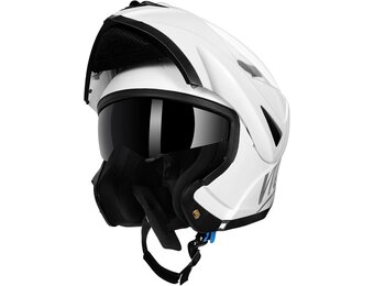 Westt Motorcycle Helmets for Women - Full Face Motorcycle Helmet Liftable Chin - Motorcycle Dirtbike Helmets Dual Visor DOT Approved(XL/White Torque)