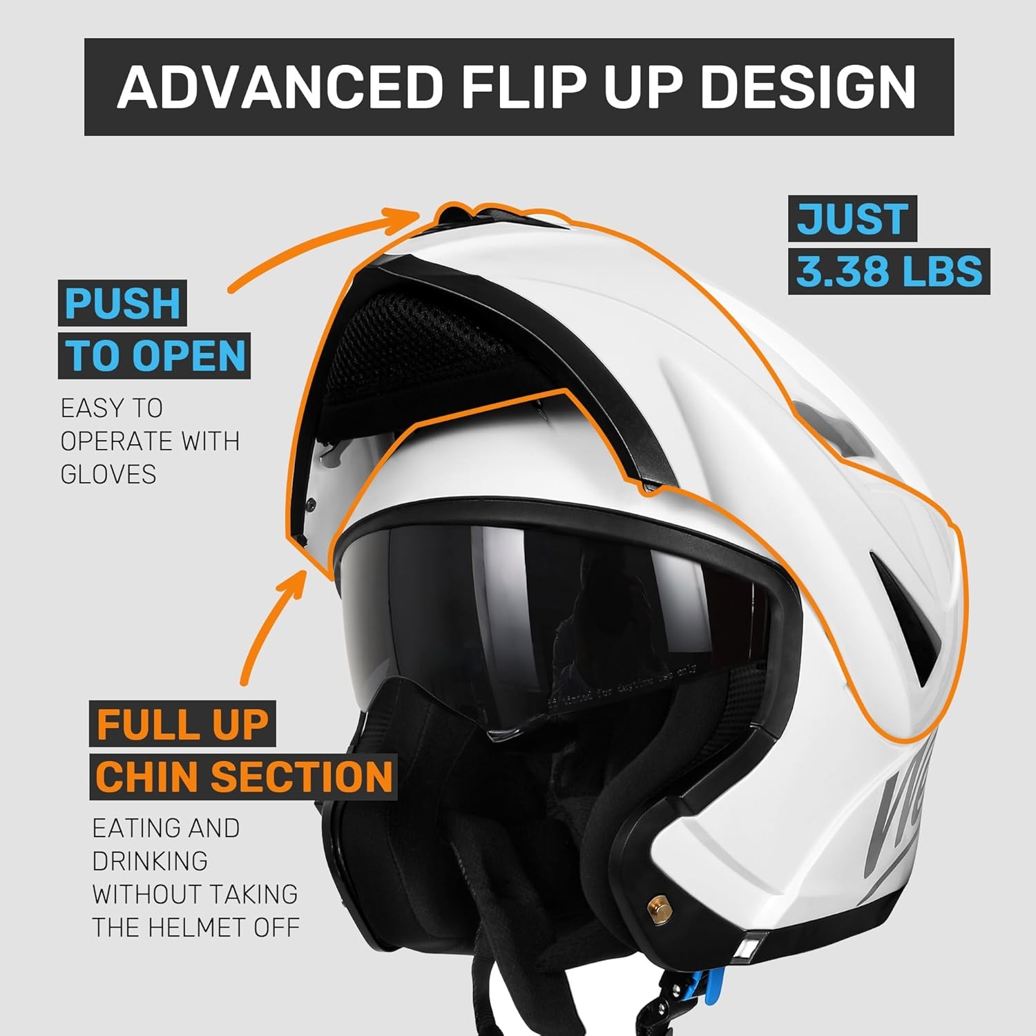 Westt Motorcycle Helmets for Women - Full Face Motorcycle Helmet Liftable Chin - Motorcycle Dirtbike Helmets Dual Visor DOT Approved(XL/White Torque)