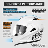 Westt Motorcycle Helmets for Women - Full Face Motorcycle Helmet Liftable Chin - Motorcycle Dirtbike Helmets Dual Visor DOT Approved(XL/White Torque)