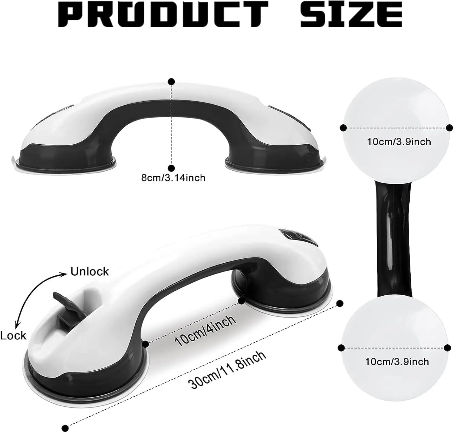 Set of 2 Support Bars for Bathroom with Suction Cup 30 cm Safety Handle No Drilling for Shower and Bathtub Non-Slip for Elderly Children Grey