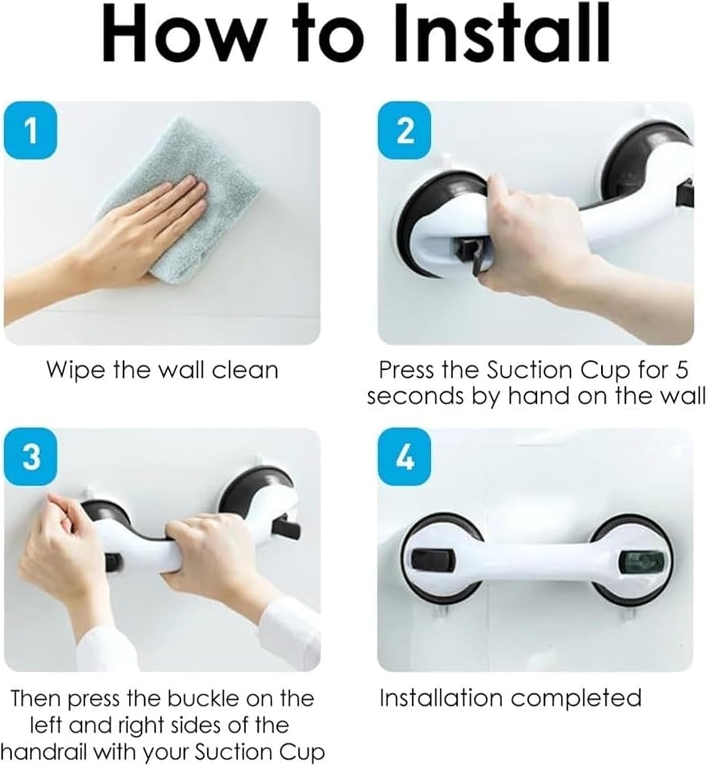 Set of 2 Support Bars for Bathroom with Suction Cup 30 cm Safety Handle No Drilling for Shower and Bathtub Non-Slip for Elderly Children Grey