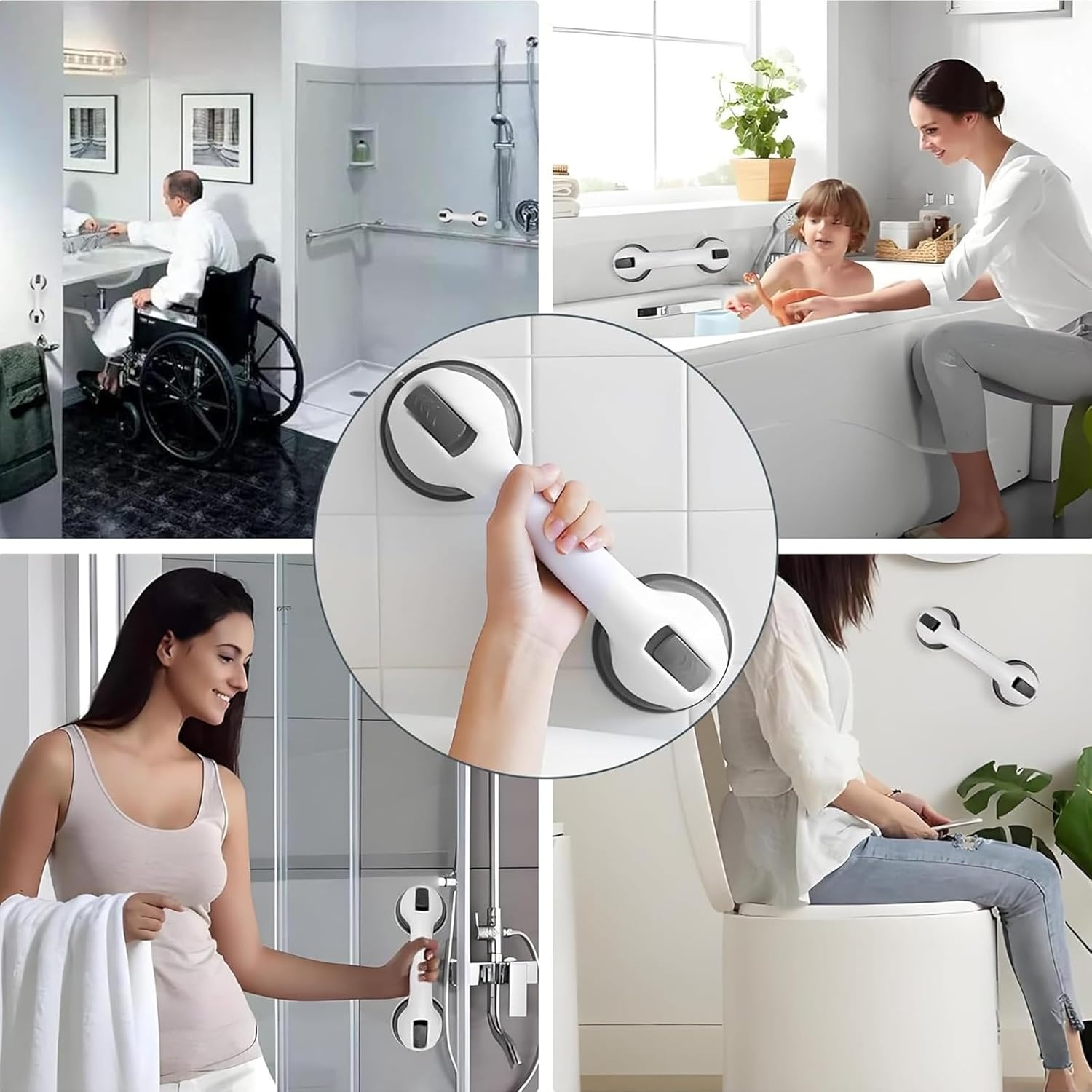 Set of 2 Support Bars for Bathroom with Suction Cup 30 cm Safety Handle No Drilling for Shower and Bathtub Non-Slip for Elderly Children Grey