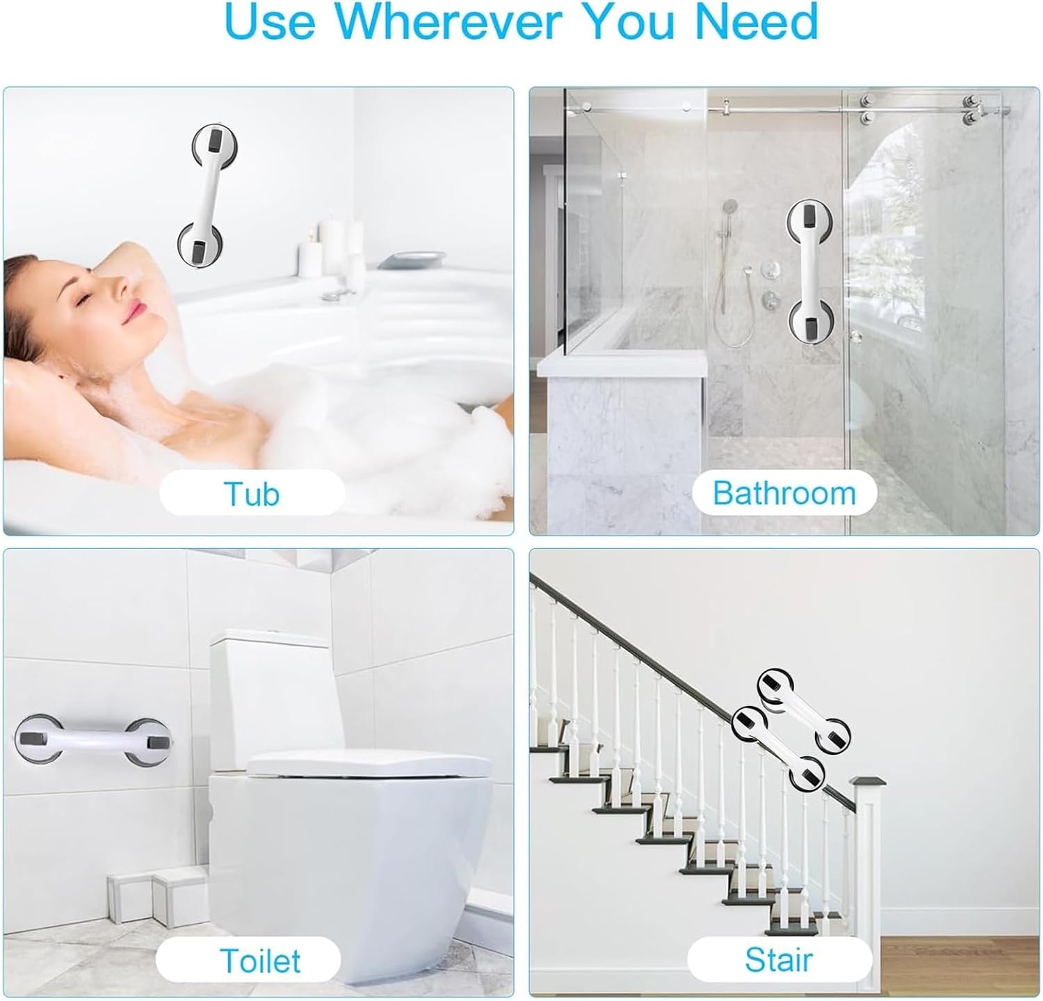 Set of 2 Support Bars for Bathroom with Suction Cup 30 cm Safety Handle No Drilling for Shower and Bathtub Non-Slip for Elderly Children Grey