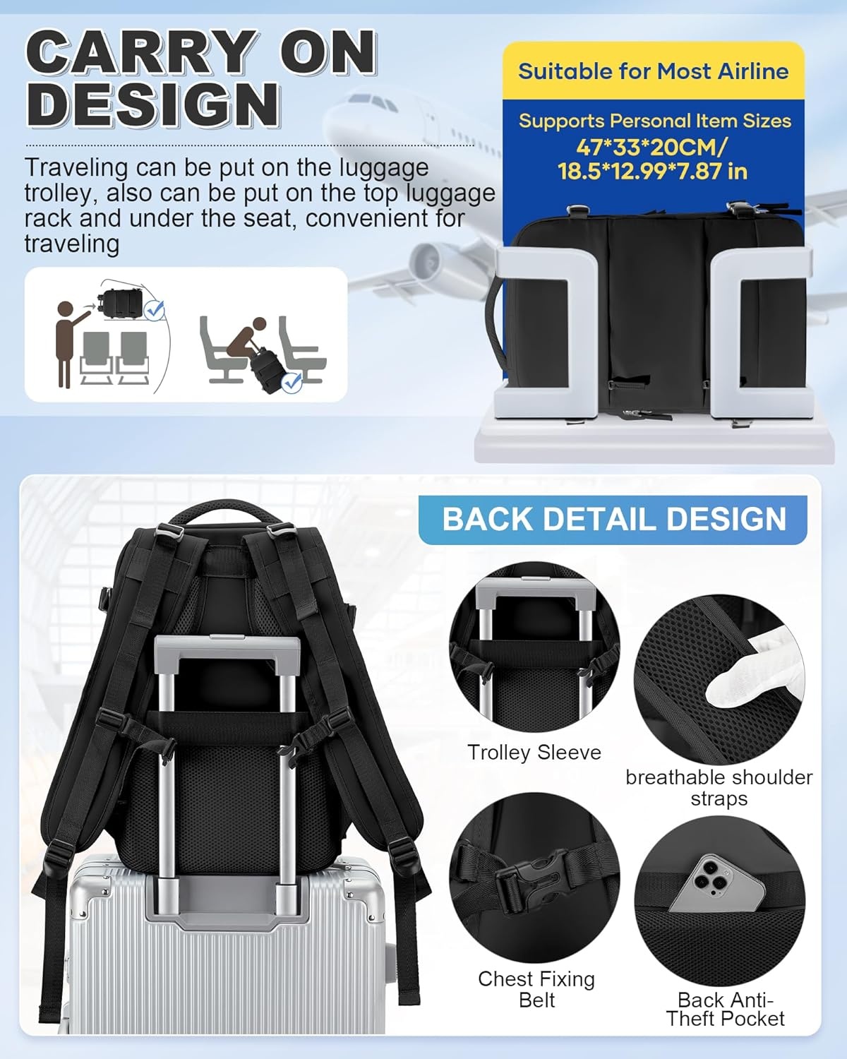 BJLFS Vacuümrugzak Handbagage met vacuümsysteem Ryanair Handbagage Reisrugzak Airbagrugzak met vacuümpomp Dames 14 inch Laptoptas