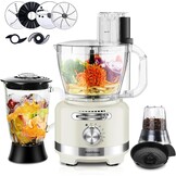 Homtone 10-in-1 elektrische keukenmachine, 1000 W, glazen mixer 1,5 l, 3 l kom, snijden, hakken, raspen, mixen, pureren, deeg, 6 instellingen, thuisgebruik, wit