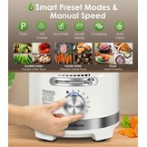 Homtone 10-in-1 elektrische keukenmachine, 1000 W, glazen mixer 1,5 l, 3 l kom, snijden, hakken, raspen, mixen, pureren, deeg, 6 instellingen, thuisgebruik, wit