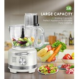 Homtone 10-in-1 elektrische keukenmachine, 1000 W, glazen mixer 1,5 l, 3 l kom, snijden, hakken, raspen, mixen, pureren, deeg, 6 instellingen, thuisgebruik, wit