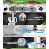 Homtone 10-in-1 elektrische keukenmachine, 1000 W, glazen mixer 1,5 l, 3 l kom, snijden, hakken, raspen, mixen, pureren, deeg, 6 instellingen, thuisgebruik, wit