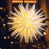 Kerstster verlicht, papieren sterren voor Kerstmis, 3D-sterraam, kerstdecoratie voor binnen, om op te hangen, met verlichting, diameter 60 cm, wit