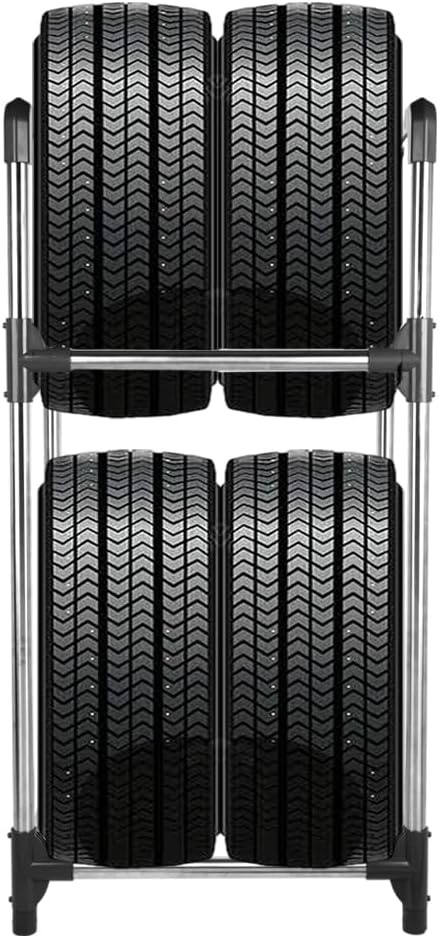 Bandenrek 2 Niveaus - Heavy Duty Opbergrek voor 4 Banden - Grijs/Zilver - 30% Korting