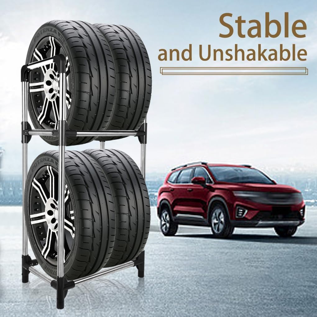 Bandenrek 2 Niveaus - Heavy Duty Opbergrek voor 4 Banden - Grijs/Zilver - 30% Korting
