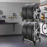 Bandenrek 2 Niveaus - Heavy Duty Opbergrek voor 4 Banden - Grijs/Zilver - 30% Korting