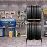 Bandenrek 2 Niveaus - Heavy Duty Opbergrek voor 4 Banden - Grijs/Zilver - 30% Korting