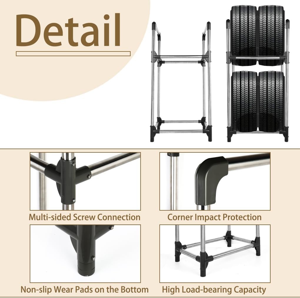 Bandenrek 2 Niveaus - Heavy Duty Opbergrek voor 4 Banden - Grijs/Zilver - 30% Korting