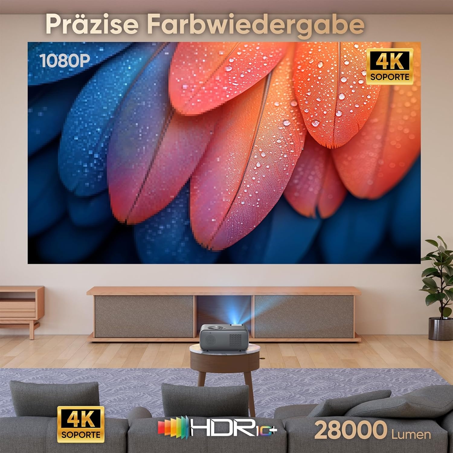 HORLAT 4K Beamer | WiFi 6 | 28000lm | Full HD | 35% Korting