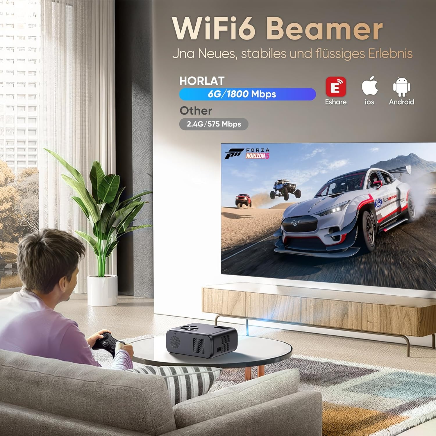 HORLAT 4K Beamer | WiFi 6 | 28000lm | Full HD | 35% Korting